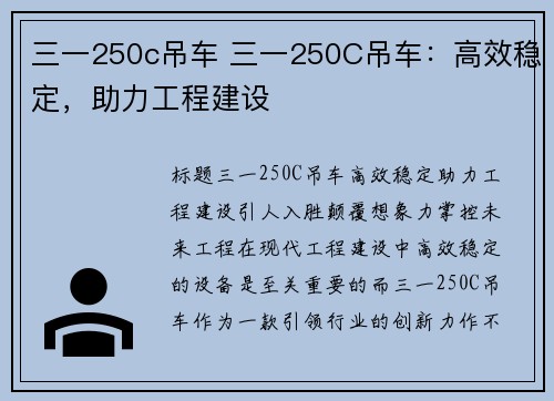 三一250c吊车 三一250C吊车：高效稳定，助力工程建设
