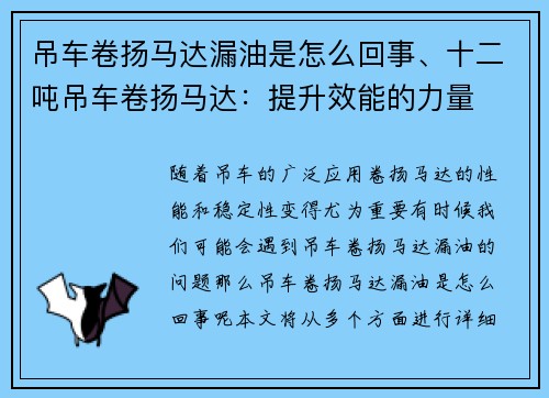 吊车卷扬马达漏油是怎么回事、十二吨吊车卷扬马达：提升效能的力量
