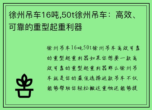 徐州吊车16吨,50t徐州吊车：高效、可靠的重型起重利器